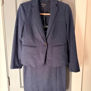 Ann Taylor Navy Speckled Ponte Knit Blazer & Skirt Suit | Size 0